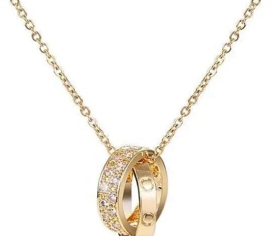 Double Ring Pendant Necklace for Women, 18K Gold Plated Stainless Steel Layered Chain, Minimalist Interlocking Circle Jewelry, Dainty Everyday Necklace, Gift for Her, One Size, Stainless Steel, No