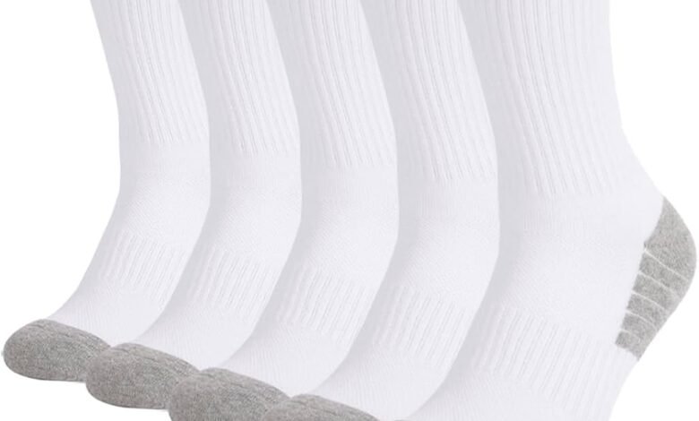 جوارب كوتون 5 Pairs Cushioned Crew للرجال والنساء 5 Pairs Cushioned Crew Cotton Socks for Men Women