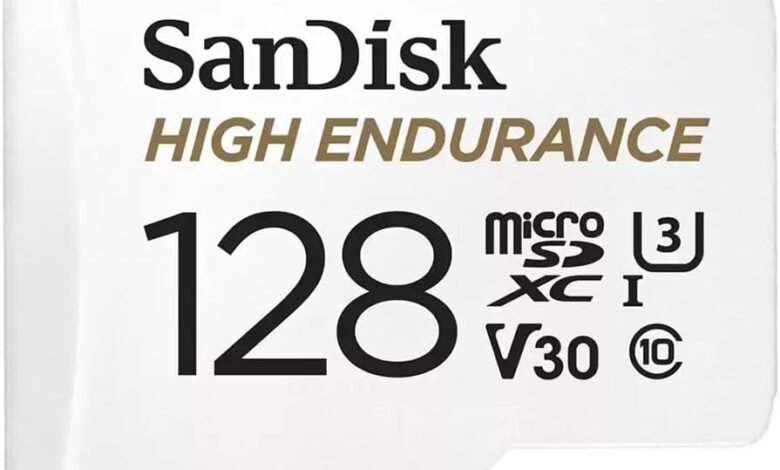 بطاقة SanDisk 128GB كلاس 10 لمراقبة الفيديو SanDisk 128GB High Endurance Video MicroSDXC Card with Adapter for Dash Cam and Home Monitoring systems - C10, U3, V30, 4K UHD, Micro SD Card - SDSQQNR-128G-GN6IA