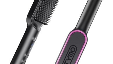 فرشاة تمليس الشعر TYMO RING (أسود) بسخونة سريعة وإعدادات حرارة متنوعة TYMO Hair Straightener Brush, Hair Iron with Built-in Comb, Fast Heating & 5 Temp Settings & Anti-Scald, Perfect for Professional Salon at Home, Reduces Styling Time, TYMO RING (Black)