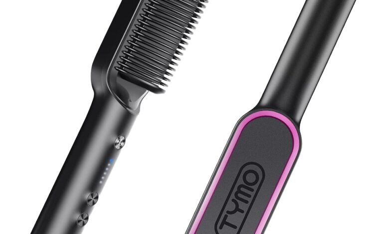 فرشاة تمليس الشعر TYMO RING (أسود) بسخونة سريعة وإعدادات حرارة متنوعة TYMO Hair Straightener Brush, Hair Iron with Built-in Comb, Fast Heating & 5 Temp Settings & Anti-Scald, Perfect for Professional Salon at Home, Reduces Styling Time, TYMO RING (Black)