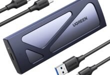 UGREEN M.2 NVMe Enclosure SSD Adapter, 10Gbps USB C 3.2 Gen2, Tool-Free External Enclosure NVMe Reader Supports M and B&M Keys and Size 2230/2242 /2260/2280 SSDs, Thunderbolt 3 Compatible