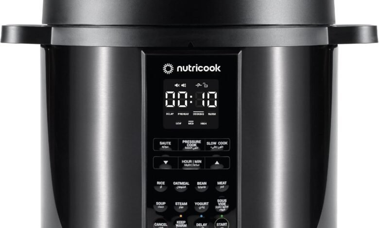 طباخ كهربائي Nutricook Smart Pot 2 1000 واط 6 لترات Nutricook Smart Pot 2 1000 Watts - 9 In 1 Instant Programmable Electric Pressure Cooker, 6 Liters, 12 Smart Programs, 2 Years Warranty, Black, Sp204K