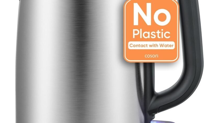 غلاية COSORI الكهربائية 1.7 لتر 3000 واط، سهلة التنظيف COSORI Electric Kettle 1.7L 3000W, Plastic-free Interior, Lids Open at 2 Angles, Easy to Clean, Automatic Shut Off & Boil-Dry Protection, Stainless Steel Tea Kettle, Hot Water Boiler & Heater, S152