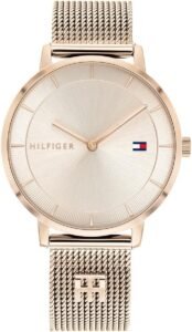 ساعة Tommy Hilfiger نسائية بقرص بني إسيتل وقاعدة ذهبية