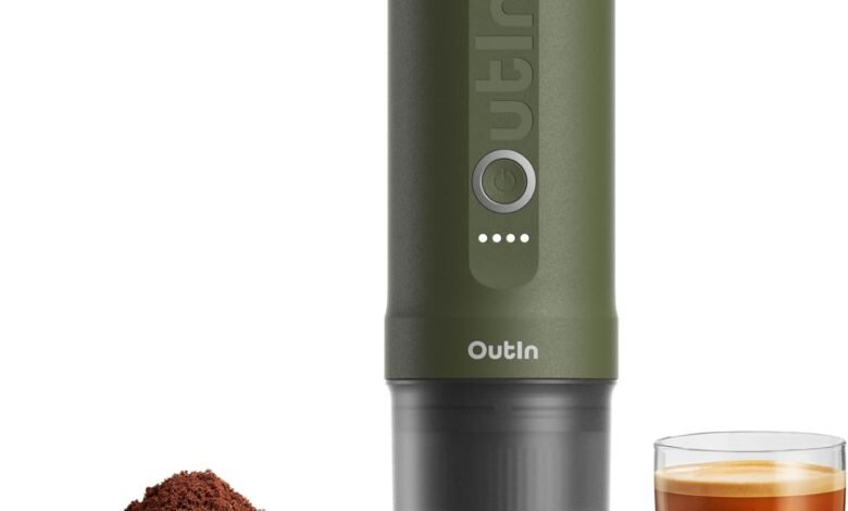 Outin Nano ماكينة قهوة محمولة، تسخين ذاتي، USB-C Outin Nano Portable Electric Espresso Machine, Travel Coffee Maker for Camping, Car Coffee Maker Self-Heating with USB-C, With Ground Coffee & NS Capsule for RV, Hiking, Office