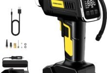FOWAWU مضخة هواء محمولة 150PSI مع مقياس ضغط رقمي FOWAWU Tyre Inflator 150PSI 7800mAh, Portable Handheld Air Compressor 2X Faster Inflation,Battery Electric Car Tyre Inflator, Electric Bike Pump Car Tyre Pump with Digital Pressure Gauge LED Light