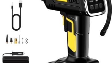 FOWAWU مضخة هواء محمولة 150PSI مع مقياس ضغط رقمي FOWAWU Tyre Inflator 150PSI 7800mAh, Portable Handheld Air Compressor 2X Faster Inflation,Battery Electric Car Tyre Inflator, Electric Bike Pump Car Tyre Pump with Digital Pressure Gauge LED Light
