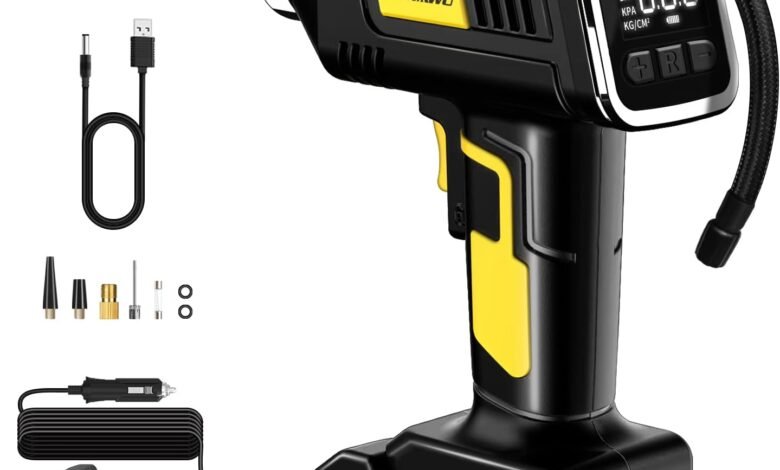 FOWAWU مضخة هواء محمولة 150PSI مع مقياس ضغط رقمي FOWAWU Tyre Inflator 150PSI 7800mAh, Portable Handheld Air Compressor 2X Faster Inflation,Battery Electric Car Tyre Inflator, Electric Bike Pump Car Tyre Pump with Digital Pressure Gauge LED Light