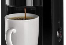 BLACK+DECKER Coffee Maker, 350W, 125ml Water Tank, Compact One-Cup Coffee Machine with Ceramic Mug, Auto Shut-Off, Durable Nylon Filter, One-Button Control, For Drip Espresso, Black - DCM25N-B5