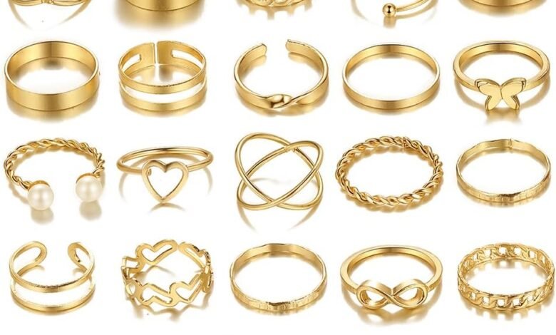 شينيغ ديفا مجموعة 22 خاتم كواع نسائي بتصميم عصري Shining Diva Fashion 22pcs Latest Stylish Stackable Kunckle Rings Set for Women and Girls Butterfly Heart Boho Gold and Silver Plated Rings