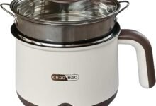 Electric Hot Pot:1.5 L Ramen Cooker, Dual Power Mini Portable Multi-Functional Lazy Pot for Pasta, Noodles, Egg, Soup, Non-Stick Noodle Cooker with Boil Dry Protection for Dorm, Office (off-white)