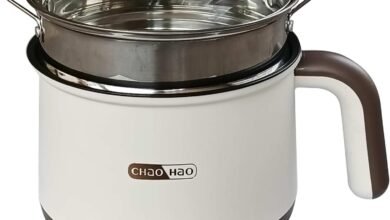 Electric Hot Pot:1.5 L Ramen Cooker, Dual Power Mini Portable Multi-Functional Lazy Pot for Pasta, Noodles, Egg, Soup, Non-Stick Noodle Cooker with Boil Dry Protection for Dorm, Office (off-white)