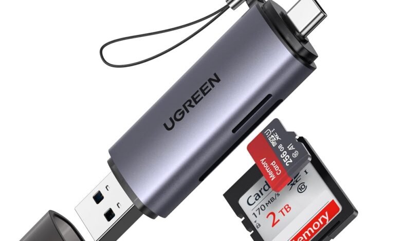 UGREEN قارئ بطاقات SD USB 3.0/USB C، مزدوج 5Gbps UGREEN SD Card Reader USB 3.0/USB C OTG Dual Slot Memory Card Reader 5Gpbs