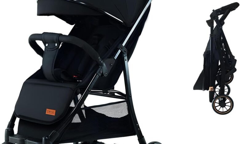 HOTSUAE عربة أطفال خفيفة قابلة للطي مع تعليق أربع عجلات ومقعد قابل للتعديل HOTSUAE Lightweight Stroller,Foldable Baby Stroller, 0-3 Year Old Baby Travel Stroller With Storage Basket, Four-Wheel Suspension, One Click Folding, Can Sit Or Lie Down, 5-Point Seat Belt, Black