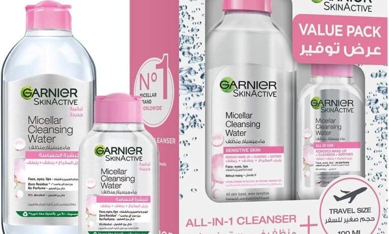 ماء ميسيلار غارنييه سكين أكتيف 400 + 100 مل منظف ومزيل مكياج Garnier SkinActive Micellar Cleansing Water All In One, 400 + 100 ml