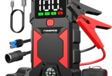 FNNEMGE Car Jump Starter, 6000A Peak 12V Jump Starter Battery Pack(Up to All Gas, 10.0L Diesel Engine),with USB Charge Output Port,LED Light,HD Large Screen,12V EC-5 Output.