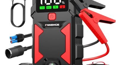 FNNEMGE Car Jump Starter, 6000A Peak 12V Jump Starter Battery Pack(Up to All Gas, 10.0L Diesel Engine),with USB Charge Output Port,LED Light,HD Large Screen,12V EC-5 Output.