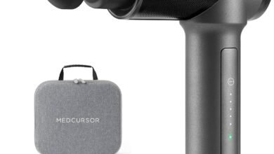 مسدس تدليك Medcursor كهربائي لعضلات الجسم، هادئ Medcursor Massage Gun, Handheld Electric Muscle Massager Gun, Percussion Massage Device Deep Tissue Massager for Relaxation, Brushless Motor, Quiet, Gray