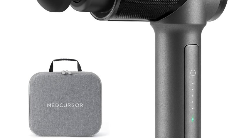 مسدس تدليك Medcursor كهربائي لعضلات الجسم، هادئ Medcursor Massage Gun, Handheld Electric Muscle Massager Gun, Percussion Massage Device Deep Tissue Massager for Relaxation, Brushless Motor, Quiet, Gray