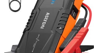 س jumps Starter AstroAI المحمول 12V مع بمصباح LED AstroAI Jump Starter Portable Car Jump Starter 12V Car Battery Charger | For Up to 6.0L Gas & 3.0L Diesel Engines like motorcycles, cars, SUVs, pickups, lawnmowers With Smart Jumper and LED Torch