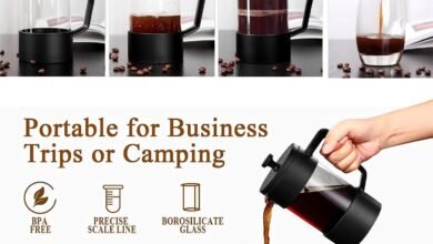 Omran Cart French Press Coffee Maker 600ml Stainless Steel Borosilicate Glass Coffee Tea Maker, Travel Coffee Presses, Cold Brew Heat Resistant