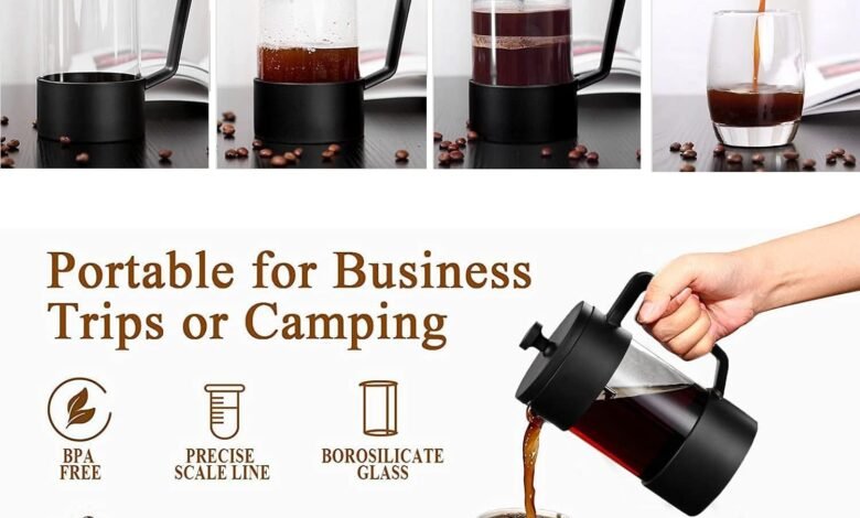 جهاز تحضير القهوة أوكمران كارت 600مل زجاج ومعدن مقاوم للحرارة Omran Cart French Press Coffee Maker 600ml Stainless Steel Borosilicate Glass Coffee Tea Maker, Travel Coffee Presses, Cold Brew Heat Resistant