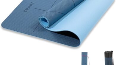 HERUI Yoga Mat Alignment Lines Anti-Slip Exercise Mat with Carrying Bag Fitness Mat for Pilates 183CM*61CM*6MM Thickness for Woman Man Beginners