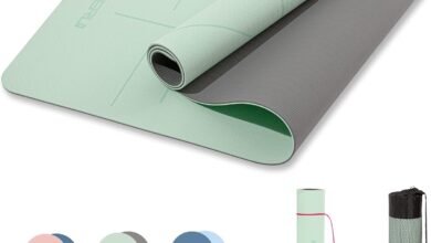 HERUI Yoga Mat Alignment Lines Anti-Slip Exercise Mat with Carrying Bag Fitness Mat for Pilates 183CM*61CM*6MM Thickness for Woman Man Beginners