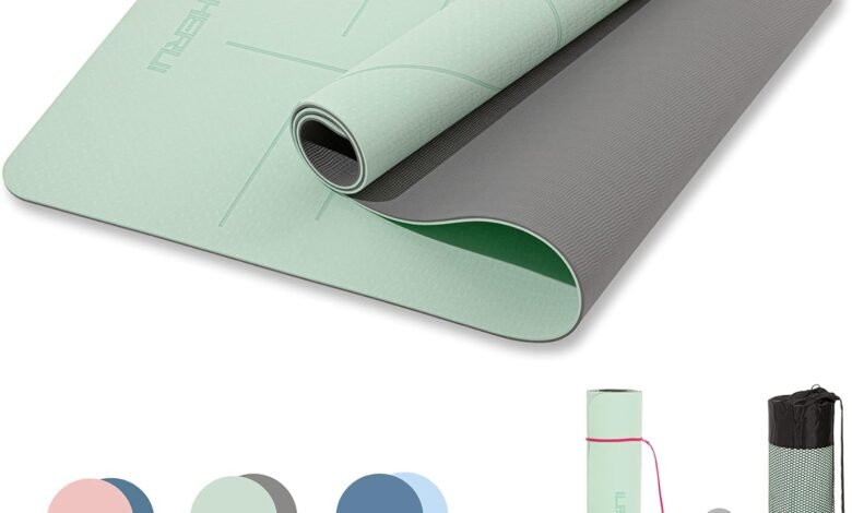 <p>HERUI حصيرة يوغا مع خطوط محاذاة ومضادة للانزلاق</p> HERUI Yoga Mat Alignment Lines Anti-Slip Exercise Mat with Carrying Bag Fitness Mat for Pilates 183CM*61CM*6MM Thickness for Woman Man Beginners