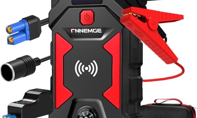 FNNEMGE Car Jump Starter, 6000A Peak 26800mAh Car Battery Starter(Up to All Gas, 10.0L Diesel Engine), with USB Quick Charge 3.0,LED Light,EC-5 Output.