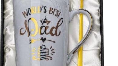 Best Birthday Gifts for Dad from Daughter Son, Fathers Day Presents for Dad，Funny Gifts 14oz Grey Ceramic Gold Print World's Best Dad Cup whit Lid，Spoon，Card，Gift Box
