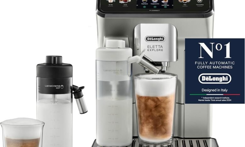 De'Longhi Eletta Explore آلة قهوة أوتوماتيكية بقدرة 1450 وات ولاتيه كريما De'Longhi Eletta Explore, Fully Automatic Coffee machine, 50+ Functions, Latte Crema Hot and Cool, 1450W, 1.8L, 19 Bar, App Connectivity, ECAM450.65.S, Metal Black (Made in Italy)