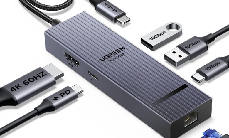 UGREEN USB C Hub 6-in-1 مع HDMI 4K وRJ45 UGREEN USB C Hub 6-in-1, RJ45, 4K 60Hz HDMI, PD, 10Gbps USB C& A Data