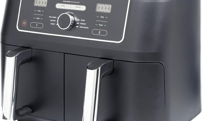 نinja Foodi AF400ME قلاية هوائية مزدوجة بسعت 9.5 لتر Ninja Foodi Dual Zone Air Fryer 2 Drawers, 6 Cooking Functions, 9.5L Capacity, Black, AF400ME, 2 Years Warranty
