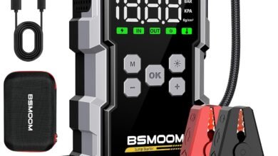 Jump Starter with Air Compressor, 7000A 26800mAh 150PSI Portable Car Battery Jump Starter (All Gas/10.0L Diesel), Jump Box Portable Jumper Cables with 3.4" LCD Display, 2 Lights