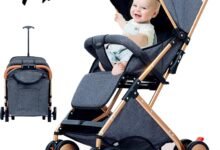 عربة أطفال 2 in 1 منجدة وخفيفة الوزن رمادي 2 in 1 Baby Stroller,Lightweight Toddler Travel Stroller for Airplane,Umbrella Stroller,High Landscape Bassinet Pram for Infant & Toddler (grey)