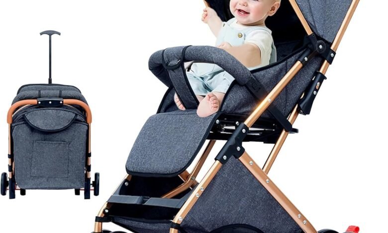 2 in 1 Baby Stroller,Lightweight Toddler Travel Stroller for Airplane,Umbrella Stroller,High Landscape Bassinet Pram for Infant & Toddler (grey)