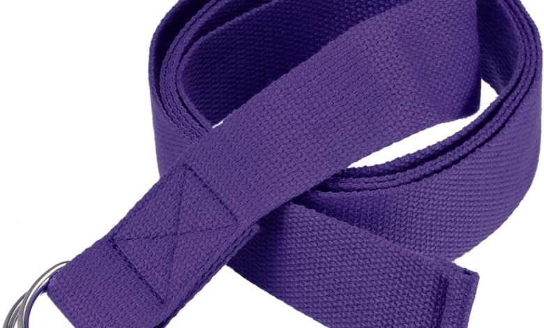 Yoga Strap for Stretching, Cotton Yoga Belt with Adjustable Metal D-Ring Buckle Stretch Band for Fitness Pilates (Purple)
