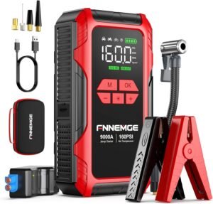 FNNEMGE 9000A جهاز بدء تشغيل مع ضاغط هواء 26800mAh