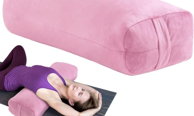 MABOZOO وسادة يوغا مستطيلة للراحة والتأمل MABOZOO Yoga Bolster Pillow, Rectangular Yoga Bolster for Restorative Yoga & Meditation, Professional Meditation Cushion with Carry Handle, 27"X10"X6"
