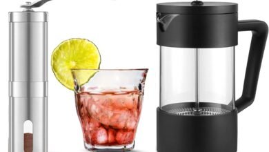 Omran Cart French Press Coffee Maker 600ml with 160ml Glass Cup and Manual Coffee Grinder included Stainless Steel Burr Grinder – Complete Manual Brewing Set