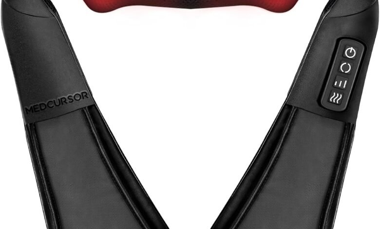 Medcursor Neck Massager جهاز تدليك الرقبة مع حرارة Medcursor Neck Massager, Electric Neck and Back Massager with Heat, Portable Deep Tissue 3D Kneading Pillow for Muscle Pain Relief, Home, Office Use, Mothers Day Gifts