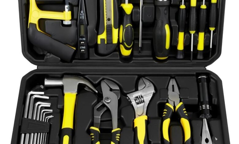 Heavy Duty 100-Piece Tool Set with Tool Bag - Complete Toolbox for Home Repairs and DIY Projects | Mechanics tool set, Hand tool kit, Garage, Home, DIY, Professional, Tool organizer, Compact.