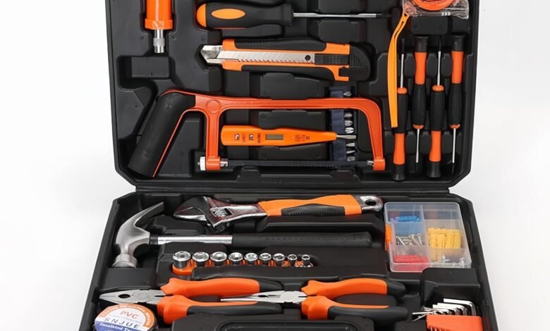 طقم أدوات 82 قطعة – أدوات صيانة متعددة الاستخدامات 82 Piece Home Tool Kit Set – Complete DIY Essential Tools with Portable Storage Box, Multi-Purpose Maintenance Set for Home, Furniture Assembly, Car Repair & Electrical Appliances