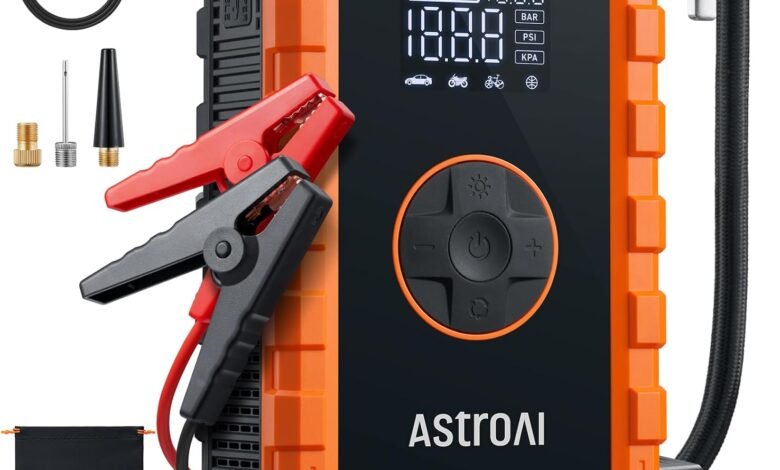 AstroAI Jump Starter مع ضاغط هواء محمول AstroAI Jump Starter with Air Compressor Portable Car Jump Starter