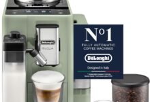 De'Longhi Rivelia Fully Automatic Coffee Machine with LatteCrema Hot, Automatic Milk Frother, Compact Size Bean to Cup Coffee Machine, 22+ Recipes, Full Touch Colored Display, EXAM441.55.GR, Green