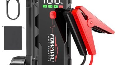 FOWAWU شاحن بطارية للسيارات 6000A مع ضوء SOS FOWAWU Car Jump Starter Battery Pack, 6000A Peak Current Battery Booster | Starts up to 10L gas & 8L diesel vehicles, 22800mAh, 5-in-1, 1.2m drop tested, 10 safety protections,LED SOS light, 60 starts