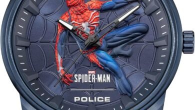 ساعة Superhero Edition للرجال 44mm بقرص رمادي وحزام جلدي أزرق Superhero Edition Men's 44mm Watch with Grey Dial & Blue Leather Strap