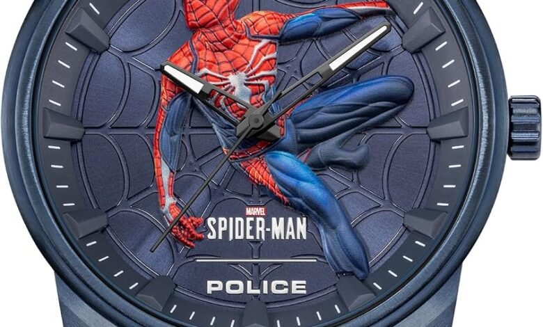 ساعة Superhero Edition للرجال 44mm بقرص رمادي وحزام جلدي أزرق Superhero Edition Men's 44mm Watch with Grey Dial & Blue Leather Strap
